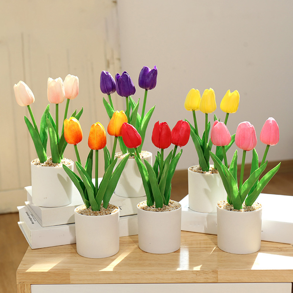 Bonsai Garden China - Aksesoris Bunga Tulip Buatan dalam Pot