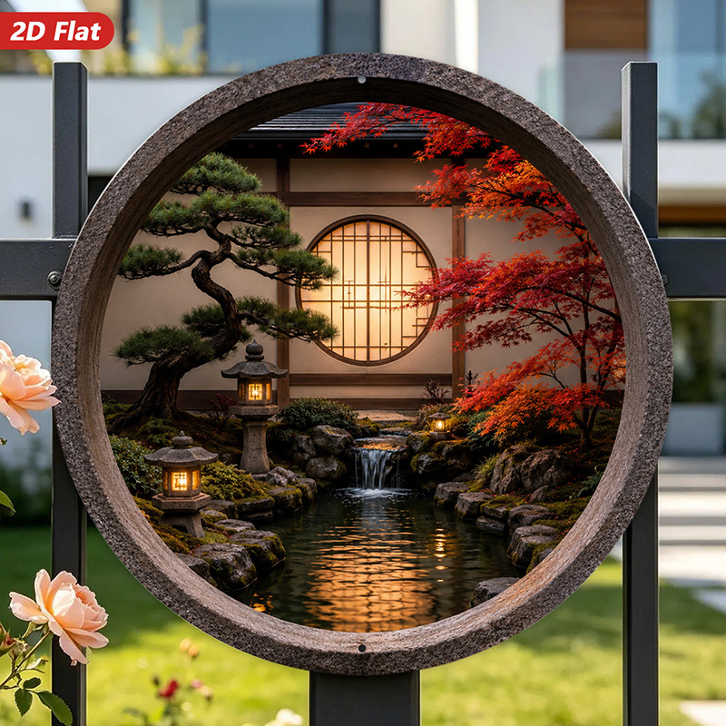 Bonsai Garden Wall - Dekorasi Dinding Logam Bulat 2D, 1