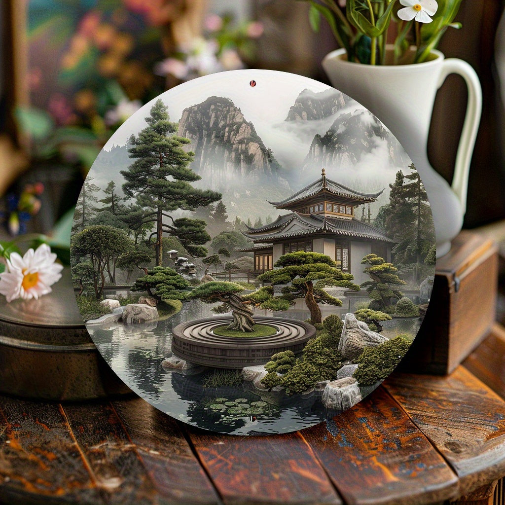 Papan Logam Aluminium Bulat Ta - Bonsai Garden Wall ulasan dan harga