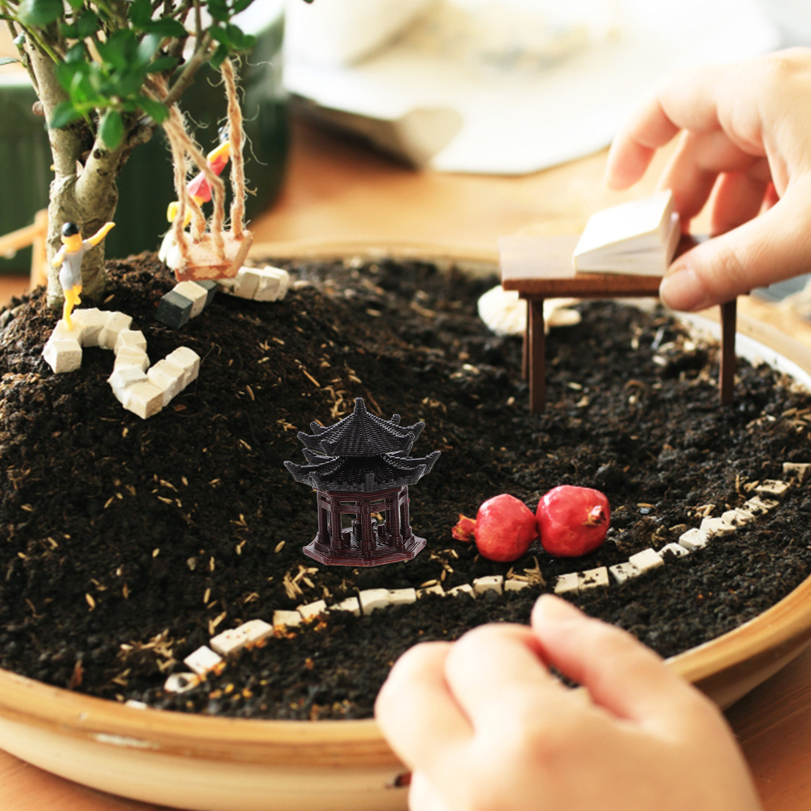 Ornamen Paviliun Plastik yang  - Bonsai Garden Design ulasan dan harga