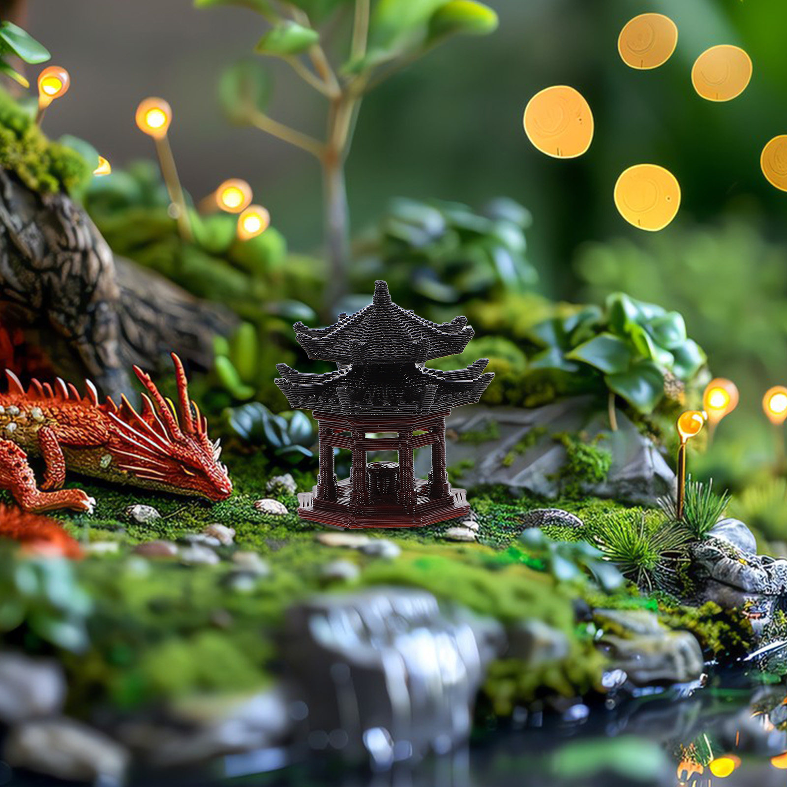 Ornamen Paviliun Plastik yang  - Bonsai Garden Design ulasan dan harga